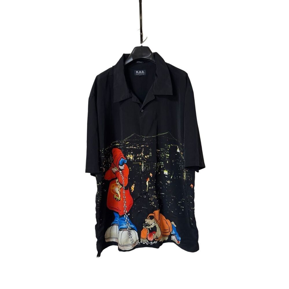 Vintage 90's K.A.D. Button Up Collared Hip Hop Bulldog Styled Men's XXL Shirt